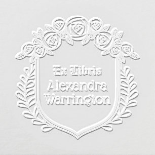 Roses & Leaves Crest Ex Libris Library Book Name Embosser