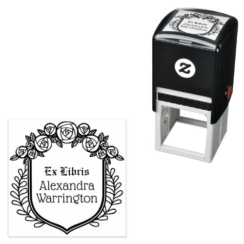 Roses  Leaves Crest Ex Libris Library Book Name Self_inking Stamp