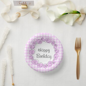 Roses Lilac Circle Check Birthday   Paper Bowls by QuirkyChic at Zazzle
