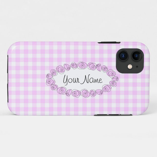 Roses Lilac Name checked iPhone case horizontal (Back (Horizontal))