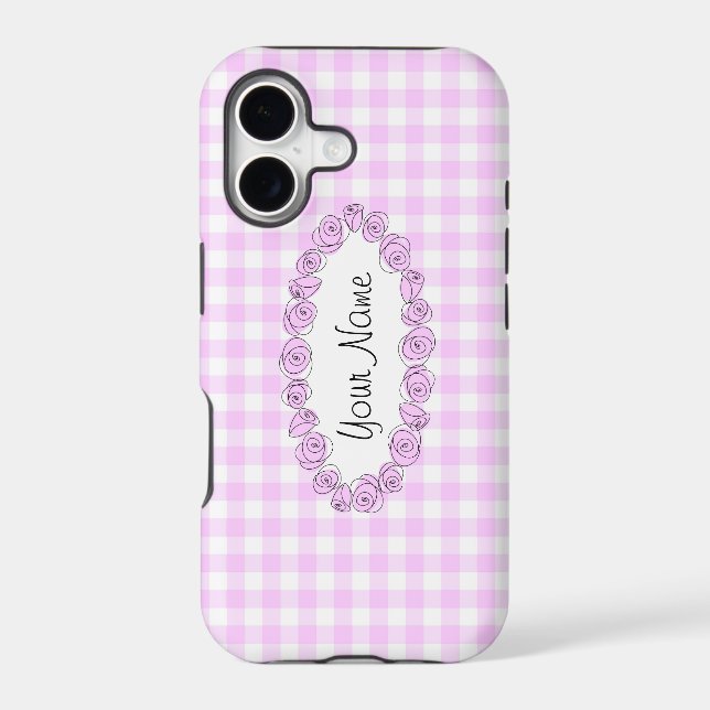 Roses Lilac Name checked iPhone case horizontal (Back)