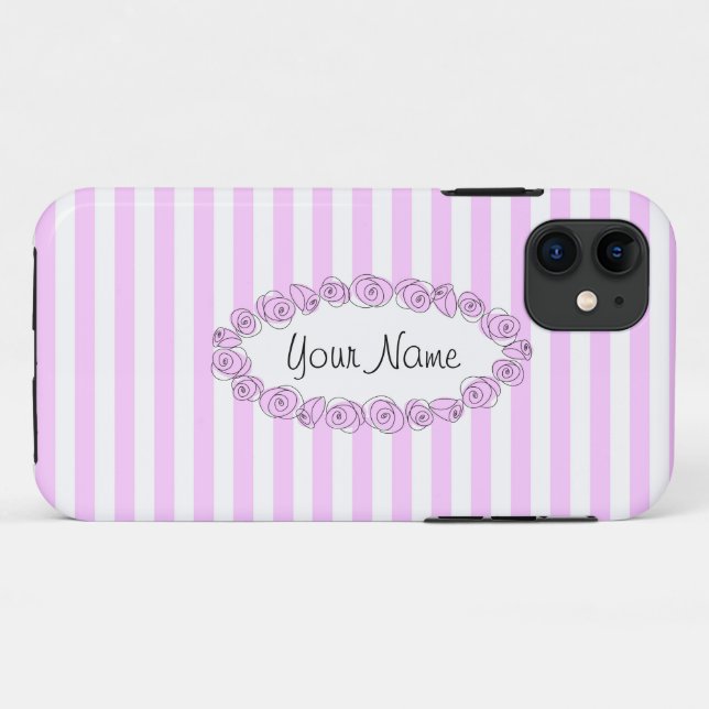 Roses Lilac Name striped iPhone case horizontal (Back (Horizontal))