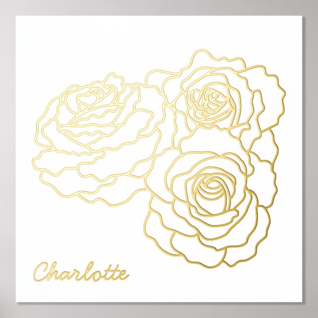 Roses Line Art Personalized Foil Prints (Front)