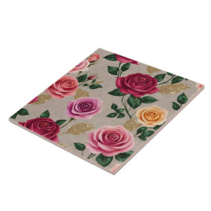 Roses Linen Beautiful Trendy Collection Ceramic Tile