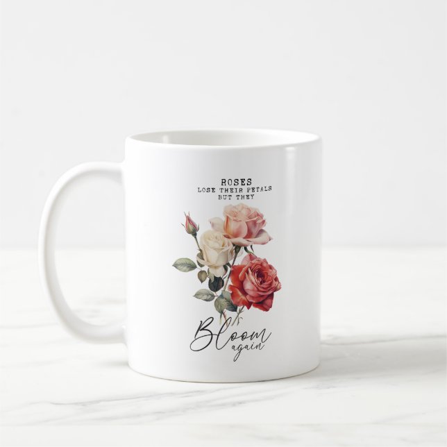 Roses Lose Their Petals Pink Custom Monogram Coffee Mug (Left)