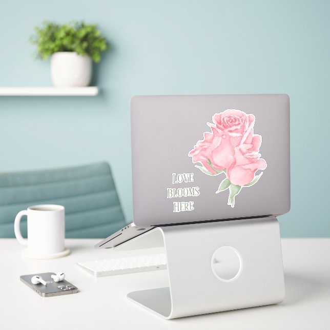 Roses Love Blooms Here Art Sticker (Laptop On Desk)