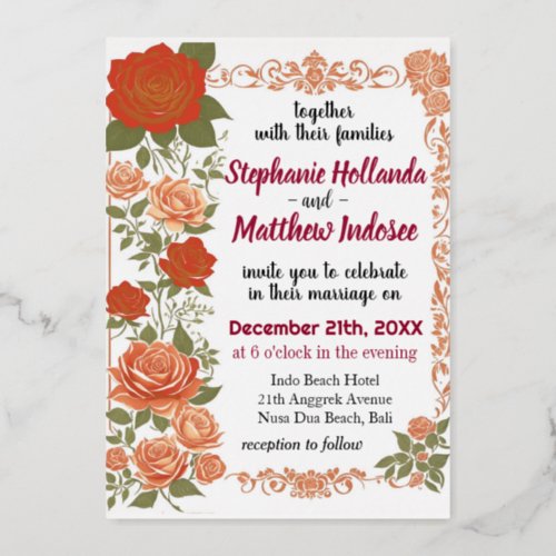 Roses Love Passion  Eternal Commitment _ Wedding  Foil Invitation