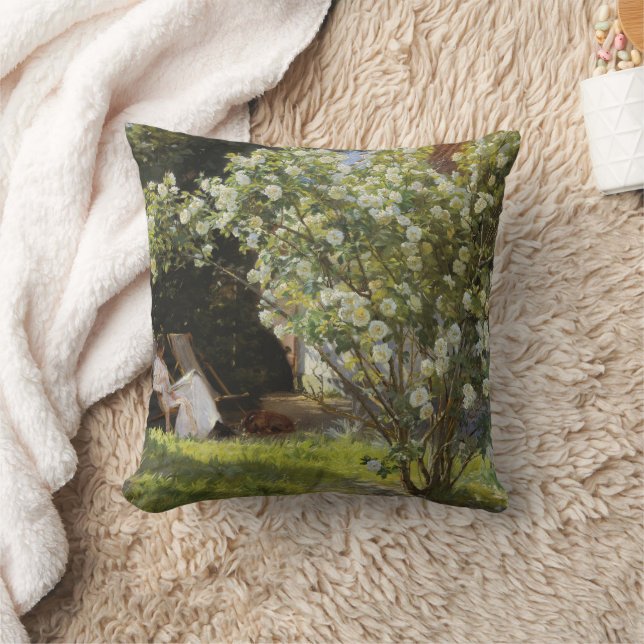 Roses. Marie Krøyer seated in the deckchair Throw Pillow (Blanket)