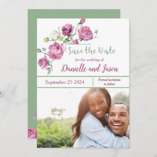 Roses Mauve and Sage Photo Save the Date Announcement