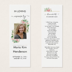 Roses Memorial Poem Prayer Funeral Bookmark | Zazzle