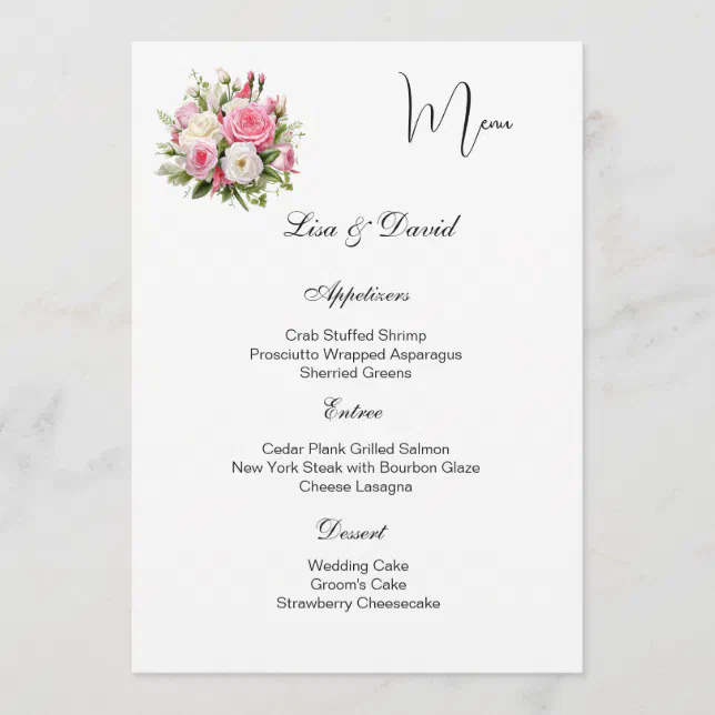Roses Menu Card | Zazzle