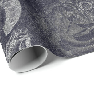 Roses  Metallic Floral Cement Gray Black Wall Wrapping Paper