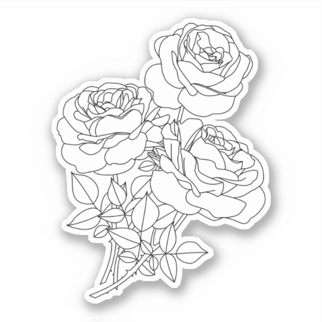 Roses Minimal Line Art Drawing Sticker (Front)