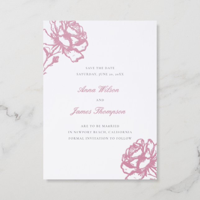 Roses Modern Classic Elegant Wedding Save the Date Letterpress Photo Cards (Front)