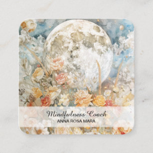 *~* Roses Moon Flowers QR Floral AP70 Ethereal Square Business Card