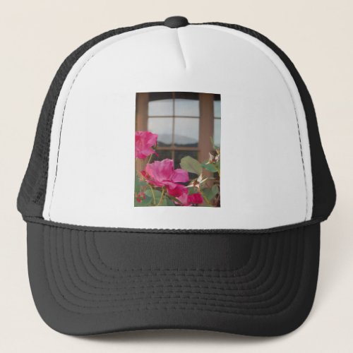 Roses  Mt reflection in Clubhouse windows Trucker Hat