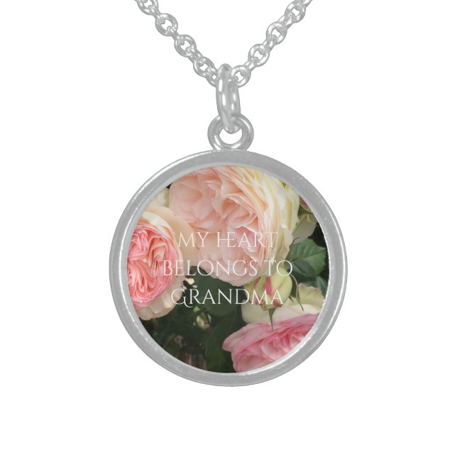 Roses My Heart Belongs to Grandma Sterling Silver Necklace (Front)