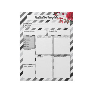 Roses n Stripes _ Medication Template Notepad