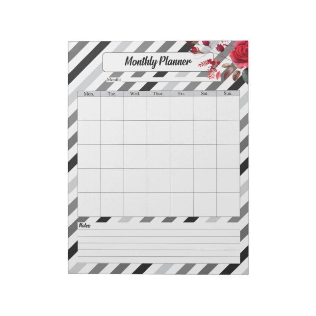 Roses n Stripes _ Monthly Planner Notepad (Rotated)