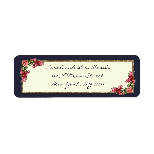 Roses Navy Blue and Gold Sweet 16 Invitations Label (Front)