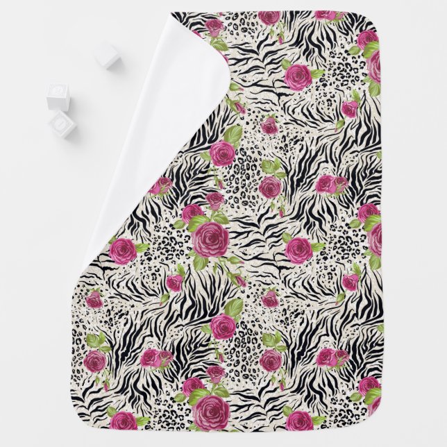 Roses On Animal Pattern Baby Blanket (In Situ)