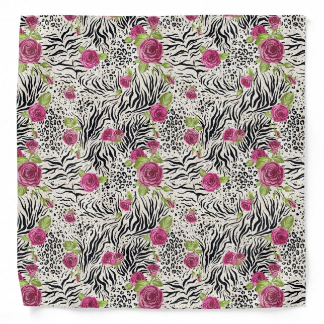Roses On Animal Pattern Bandana (Front)