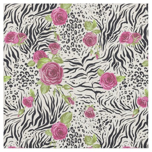 Roses On Animal Pattern Fabric | Zazzle