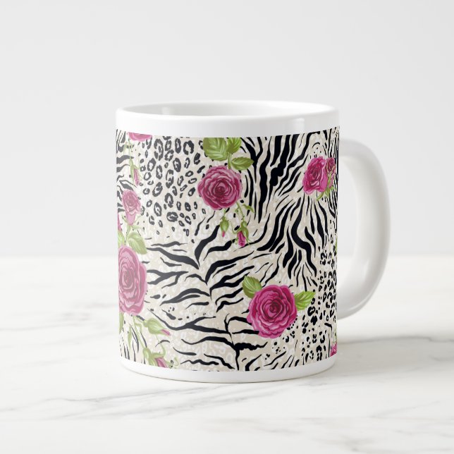 Roses On Animal Pattern Large Coffee Mug (Front Right)