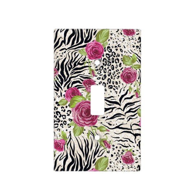 Roses On Animal Pattern Light Switch Cover (Front)
