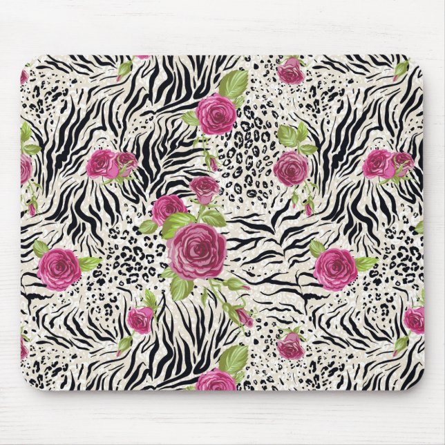 Roses On Animal Pattern Mouse Pad (Front)