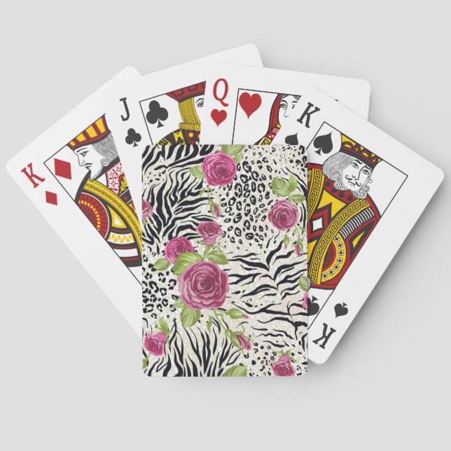 Roses On Animal Pattern Poker Cards (Back)