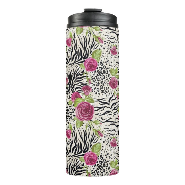 Roses On Animal Pattern Thermal Tumbler (Front)