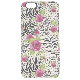 Roses On Animal Pattern Clear iPhone 6 Plus Case