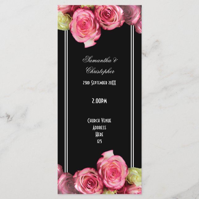 Roses on black church wedding program (Front)