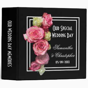 Roses on black floral bouquet wedding 3 ring binder