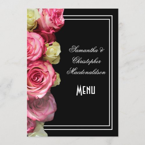 Roses on black floral wedding menu