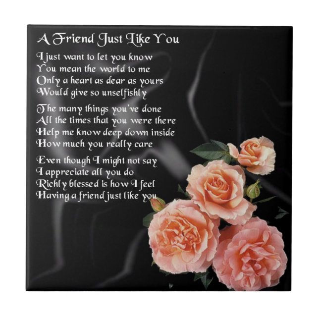 Roses on Black Silk - Friend Poem Tile (Front)