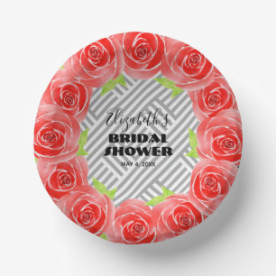 Roses on Black White Stripes Bridal Shower Paper Bowls