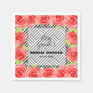 Roses on Black &White Stripes Napkins