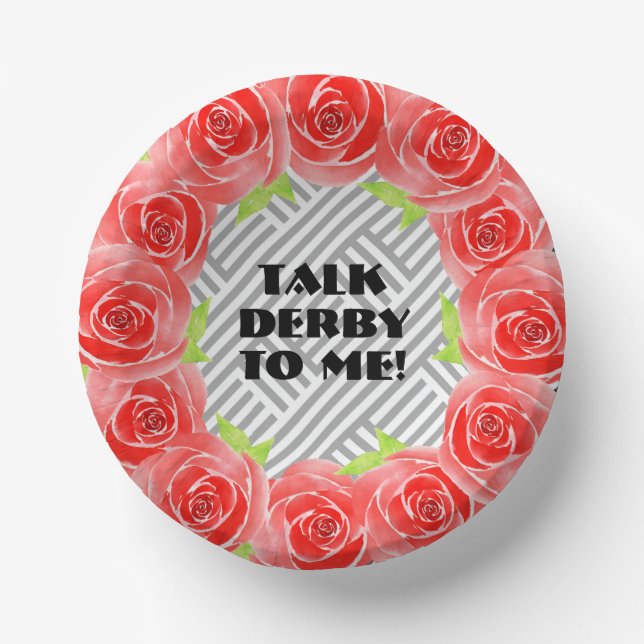 Roses on Black White Stripes Talk Derby Paper Bowls (Front)