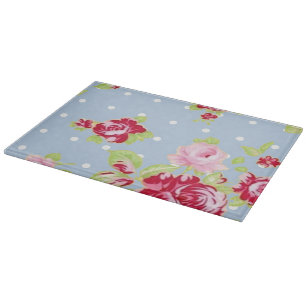Roses On Blue Glass Cutting Boards