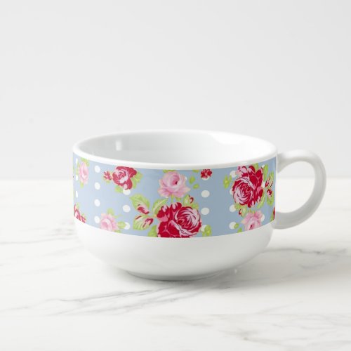 Roses On Blue Soup Mug