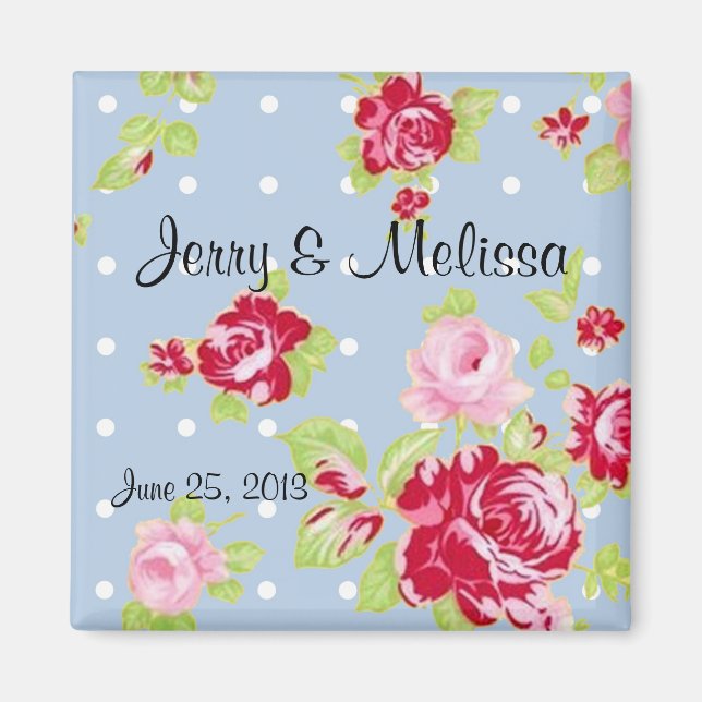 Roses On Blue Wedding Favor Magnet (Front)