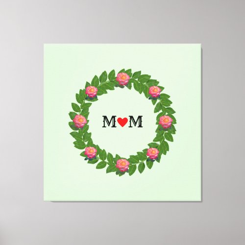 Roses on Laurel  Wreath Canvas Print