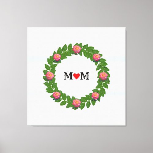 Roses on Laurel  Wreath Canvas Print