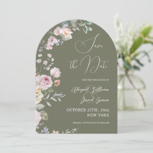 Roses on Olive Green Arch Wedding Save The Date