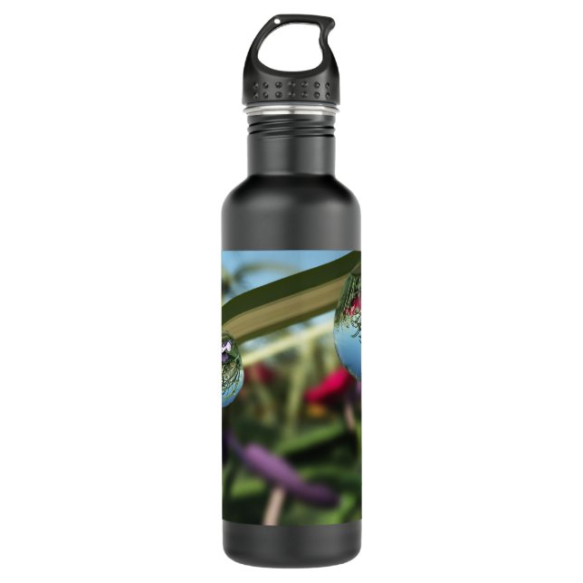 Roses on Raindrops Stainless Steel Water Bottle (Front)