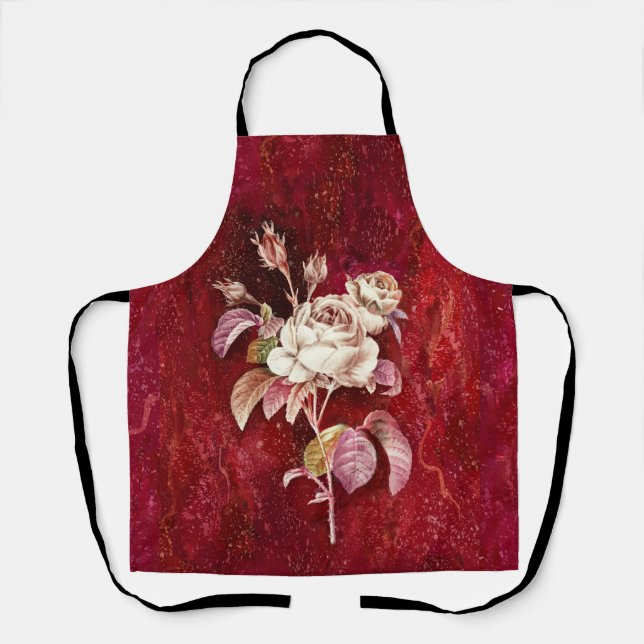 Roses on Red Textured Background Apron (Front)