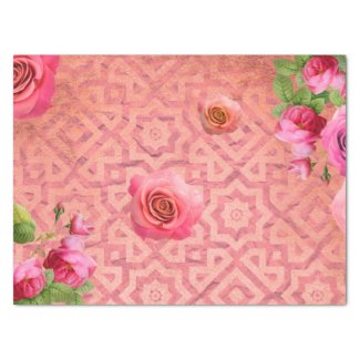 Roses On Vintage Antique Pink Moroccan Pattern Tissue Paper