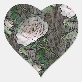 Roses on Weathered Wood Heart Sticker